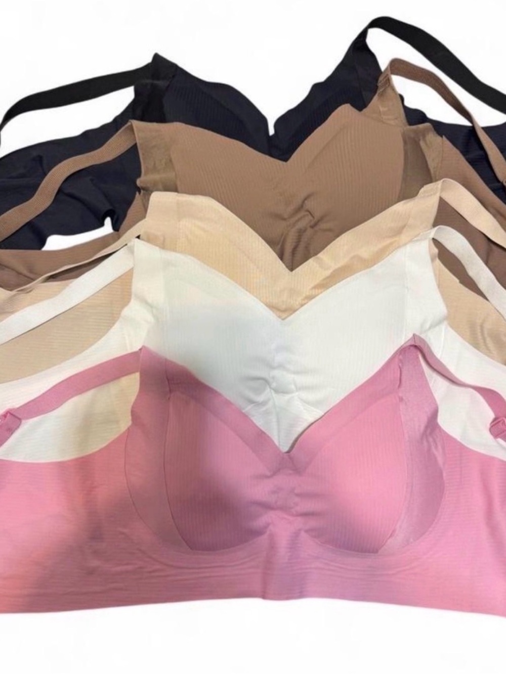 Ribbed Wireless Comfort Bra
- Pink, White, Tan, Brown, Black